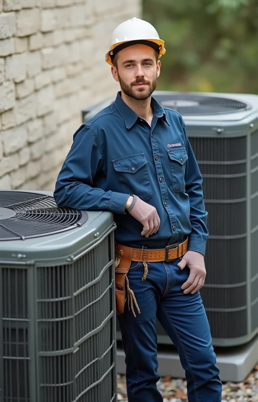 Technician near condenser units